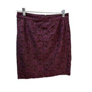 Halogen Nordstrom Midi‎ Pencil Skirt Size 4P Lace Floral Burgundy